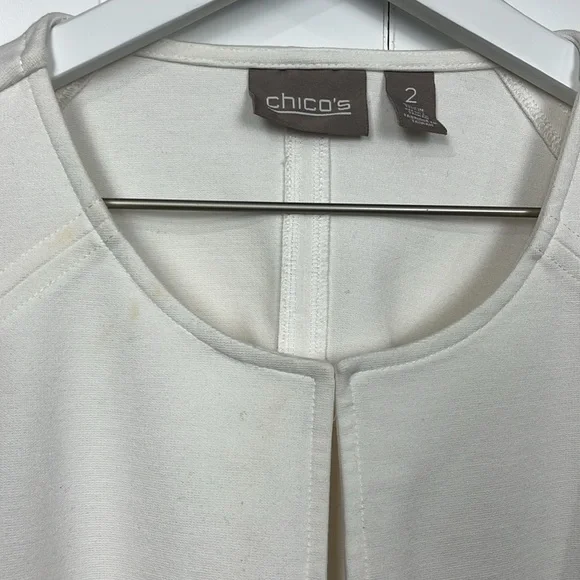 Chico”s Womens Open Front Jacket 2 (L) Cream Tan Black Color Block Ponte Elegant - Picture 3 of 11